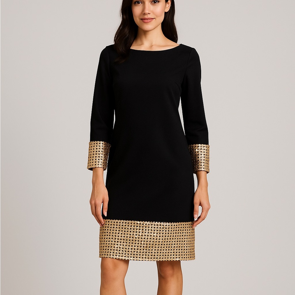 Doncaster Collection Sequin Gold and Black Dress